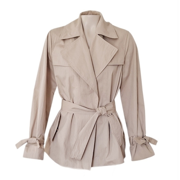 Massimo Dutti Bow Detail Open Trench Coat A-Line Luxury Old Money Classic Preppy - Picture 1 of 10